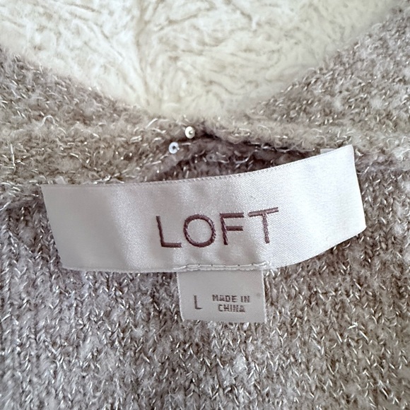 LOFT Light Gray V-Neck Sweater - Picture 2 of 5